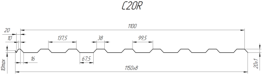 Профнастил С20R 1150/1100x0,45 мм, 3005 винно-красный матовый